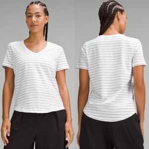 Lululemon Love V-Neck T-Shirt in Short Serve Stripe White Black